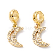 Brass Cubic Zirconia European Dangle Charms, Largr Hole Pendants, Long-Lasting Plated, Real 18K Gold Plated, Moon, Clear, 22.5mm, Hole: 5mm, Pendant: 14.5x9x2mm(KK-B037-29G)