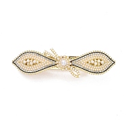 Alloy Crystal Rhinestone Hair Barrettes, with Imitation Pearl Beads, Teardrop with Flower, Light Gold, 24x88x30mm(PHAR-D011-03LG)