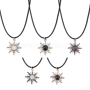 5Pcs 5 Colors Alloy Sun with Resin Pendant Necklaces Set with Wax Cords, Mixed Color, 16.65 inch(42.3cm), 1Pc/style(NJEW-AN0001-74)