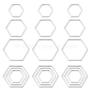 60Pcs 3 Sizes 304 Stainless Steel Linking Ring, Hexagon, Stainless Steel Color, 13.5~20x12~22.5x0.8mm, 20pcs/size(STAS-SC0007-47)