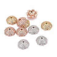 Eco-Friendly Multi-Petal Flower Brass Micro Pave Cubic Zirconia Bead Caps, Lead Free & Nickel Free, Mixed Color, 11x4.8mm, Hole: 1mm(ZIRC-M098-02-FF)