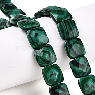 Synthetic Malachite Beads Strands, Faceted Square, 12~12.5x12~12.5x5.5~6mm, Hole: 1.2mm, about 17pcs/strand, 8.07~8.4''(20.5~21cm)(G-T138-162)