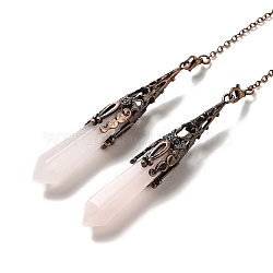 Natural Rose Quartz Dowsing Pendulum Big Pendants, with Brass Findings, Bullet, 260~270mm, Hole: 1.5mm(G-H285-06R-22)