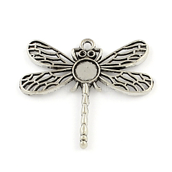 Tibetan Style Zinc Alloy Pendant Rhinestone & Tray Settings, Lead Free & Cadmium Free, Dragonfly, Antique Silver, Tray: 8.5mm, 42x46.3x2mm, Hole: 2.5mm, Fit for 1.5mm rhinestone, about 125pcs/500g(TIBEP-R334-066AS-RS)