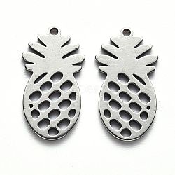 Non-Tarnish 304 Stainless Steel Pendants, Laser Cut, Pineapple, Stainless Steel Color, 18x10x1mm, Hole: 1mm(STAS-N092-86A)