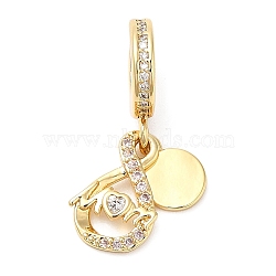 Rack Plating Brass Pendants, Glass with Cubic Zirconia, Lead Free & Cadmium Free, Long-Lasting Plated, Word, Real 18K Gold Plated, 25mm, Hole: 4.5mm(KK-D027-07G)