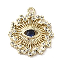 Brass Cubic Zirconia Pendents, with Glass, Long-Lasting Plated, Flat Round with Eye, Golden, 22x19x3mm, Hole: 1.6mm(KK-M275-30G)