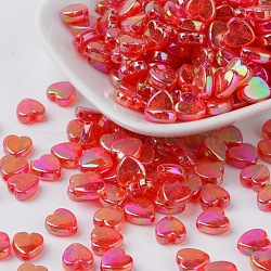 Eco-Friendly Transparent Acrylic Beads, Heart, Dyed, AB Color, Red, 8x8x3mm, Hole: 1.5mm(X-PL539-806)