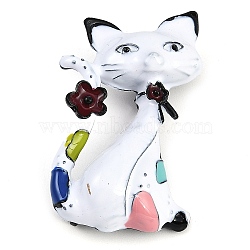 Cat Shape Enamel Pins, Animal Zinc Alloy Brooch, for Clothes Backpack, White, 41x26mm(JEWB-U011-01A-02)