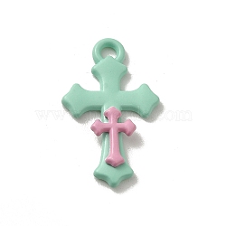 Spray Painted Aloy Pendant,  Cross, Medium Aquamarine, 22.5x13.5x2.5mm, Hole: 1.8mm(FIND-Z043-09B)