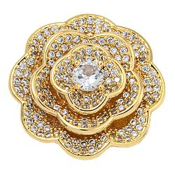 Rack Plating Brass Pave Clear Cubic Zirconia Flower Multi-Strand Links, Lead Free & Cadmium Free, Long-Lasting Plated, Real 18K Gold Plated, 25.5x9.5mm, Hole: 2.5mm(KK-Z063-16G)