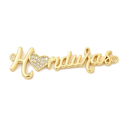 Brass Clear Cubic Zirconia Word Honduras Connector Charms, Rack Plating, Long-Lasting Plated, Lead Free & Cadmium Free, Real 18K Gold Plated, 12.5x41x2mm, Hole: 1.4mm(KK-K293-40G-01)