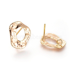 Brass Stud Earring Findings, with Loop, Real 18K Gold Plated, 17.5x14.5mm, Hole: 2.5mm, Pin: 0.7mm(X-KK-S348-106)