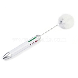 Plastic Ball-Point Pen, Iron Beadable Pen, with Pom Pom Ball, for DIY Personalized Pen, White, 184~185x12.5mm(OFST-D288-01E)