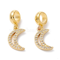 Brass Cubic Zirconia European Dangle Charms, Largr Hole Pendants, Long-Lasting Plated, Real 18K Gold Plated, Moon, Clear, 22.5mm, Hole: 5mm, Pendant: 14.5x9x2mm(KK-B037-29G)