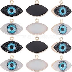 Druzy Resin Pendants, with Edge Light Gold Plated Iron Loops, Evil Eye, Mixed Color, 17x23x7.5mm, Hole: 2mm, 20pcs/box(RESI-FH0001-17)