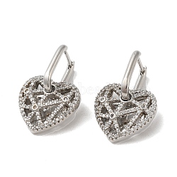 Hollow Heart Rack Plating Brass Micro Pave Cubic Zirconia Dangle Hoop Earrings, Lead Free & Cadmium Free, Platinum, 27.5x18x13mm(EJEW-A027-06P)