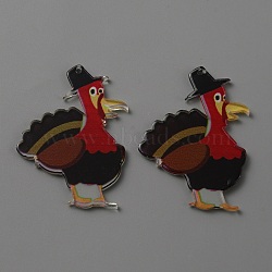 Thanksgiving Day Opaque Acrylic Big Pendants, Turkey Charm, Black, 37x52x2.2mm, Hole: 1.5mm(SACR-WH0006-22B)