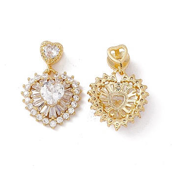 Brass Cubic Zirconia Slide Charms, Heart Pendant, Real 18K Gold Plated, 23x16x6mm, Hole: 5X2.5mm