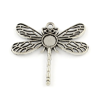 Tibetan Style Zinc Alloy Pendant Rhinestone & Tray Settings, Lead Free & Cadmium Free, Dragonfly, Antique Silver, Tray: 8.5mm, 42x46.3x2mm, Hole: 2.5mm, Fit for 1.5mm rhinestone, about 125pcs/500g