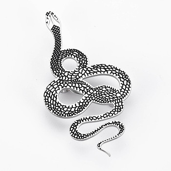 Snake Brooch, 201 Stainless Steel Animal Lapel Pin for Backpack Clothes, Nickel Free & Lead Free, Stainless Steel Color, 70x37x7mm, Pin: 0.7mm