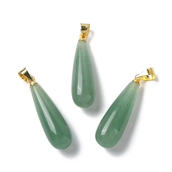 Natural Green AventurineTeardrop Pendants, with Ion Plating(IP) Golden Plated Brass Findings, 26.5x7.5mm, Hole: 4.3x3.5mm