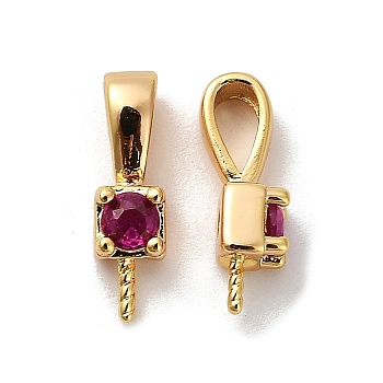 Brass Micro Pave Cubic Zirconia Peg Bails, Long-Lasting Plated, Cadmium Free & Lead Free, Real 18K Gold Plated, Square, Plum, 13x3.5x4.5mm, Hole: 4x1.5mm, Pin: 1mm