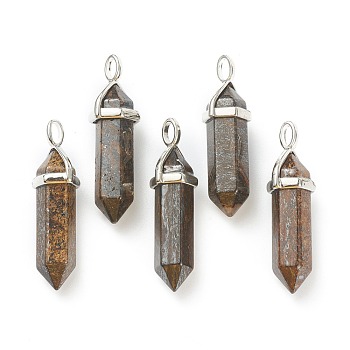 Natural Bronzite Pendants, with Platinum Tone Brass Findings, Bullet, 39.5x12x11.5mm, Hole: 4.5x2.8mm