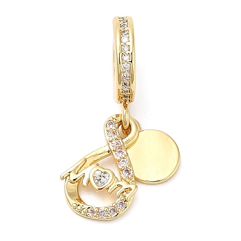 Rack Plating Brass Pendants, Glass with Cubic Zirconia, Lead Free & Cadmium Free, Long-Lasting Plated, Word, Real 18K Gold Plated, 25mm, Hole: 4.5mm