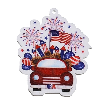 Independence Day Acrylic Pendants, American Flag, Car, 41.5x34x2mm, Hole: 1.4mm