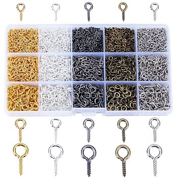 Iron Screw Eye Pin Peg Bails, For Half Drilled Beads, Mixed Color, 8~13x4~6.5x1~1.5mm, Hole: 2~4mm