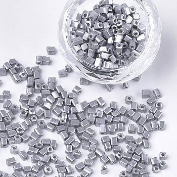 Baking Paint Glass Beads, Cube, Gray, 3~6x2~2.5x2~2.5mm, Hole: 1mm, about 15000pcs/bag