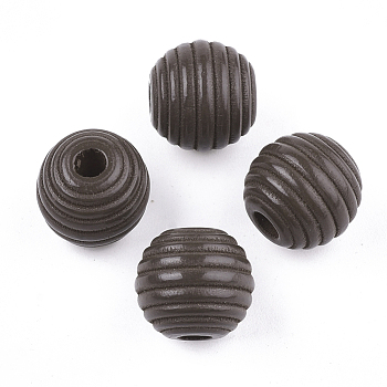 Painted Natural Wood Beehive Beads, Round, Coconut Brown, 12x11mm, Hole: 3mm