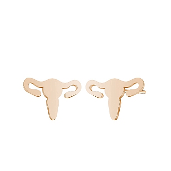 Stainless Steel Stud Earrings for Women, Uterus, Golden, 10x14mm