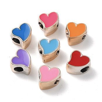 Acrylic European Beads, with Enamel, Large Hole Beads, Mixed Color, Heart, Golden, 12x11x8mm, Hole: 4.2mm