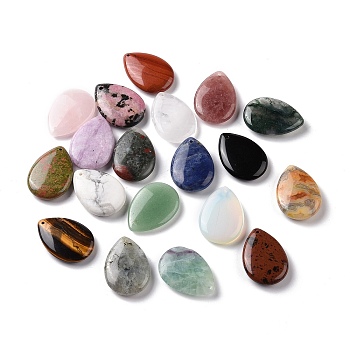Natural & Synthetic Mixed Gemstone Pendants, Teardrop Charms, 35~35.5x25x6.5~9mm, Hole: 1.4~1.5mm