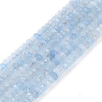 Natural Aquamarine Beads Strands, Faceted, Rondelle, 4x2mm, Hole: 0.5mm, about 175pcs/strand, 15.16''(38.5cm)