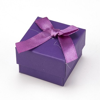Cardboard Jewelry Earring Boxes, with Ribbon Bowknot and Black Sponge, for Jewelry Gift Packaging, Square, Purple, 5x5x3.5cm