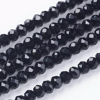Crystal Glass Beads Strands, Faceted, Rondelle, Black, 3.5x2.5mm, Hole: 0.5mm, about 140pcs/strand, 15.3 inch