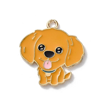 Alloy Enamel Pendants, Dog, Light Gold, Dark Orange, 25.5x23x1.2mm, Hole: 2mm
