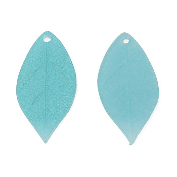 Plastic Pendants, Leaf, Turquoise, 25x12x1mm, Hole: 1.2mm