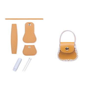 DIY Purse Making Kit, Including Cowhide Leather Bag Accessories, Iron Needles & Waxed Cord, Goldenrod, 5x5.3cm