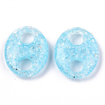 Transparent Crackle Acrylic Links Connectors, Oval, for Coffee Bean Chain Making, Light Sky Blue, 34x27x8.5mm, Hole: 8mm, about 135pcs/500g