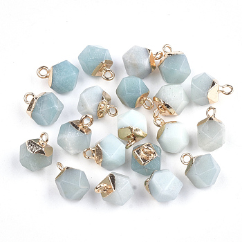 Electroplate Natural Amazonite Star Cut Round Charms, with Iron Findings, Faceted, Golden, 11~12x8x8mm, Hole: 1.5mm