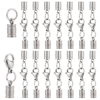 Elite 20 Sets 304 Stainless Steel Lobster Claw Clasps, with Cord Ends, Stainless Steel Color, 39mm, Inner Diameter: 4mm
