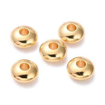 Brass Beads, Long-Lasting Plated, Rondelle, Real 24K Gold Plated, 6x3mm, Hole: 1.8mm