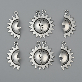 Tibetan Style Alloy Pendants, Half Sun(Left or Right Random Delivery), Cadmium Free & Nickel Free & Lead Free, Antique Silver, 30x16x5mm, Hole: 2mm