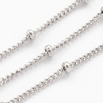 304 Stainless Steel Twisted Chains, Curb Chains, Soldered, Satellite Chains, with Spool, Rondelle Beads, Stainless Steel Color, 2x1mm, about 65.61 Feet(20m)/roll