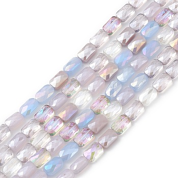 Gradient Color Electroplate Glass Bead Strands, AB Color Plated, Faceted, Rectangle, Thistle, 6.6x4.4x3mm, Hole: 1mm, about 77~83pcs/strand, 20.59~21.46 inch(52.3~54.5cm)