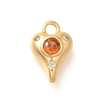 Brass Micro Pave Cubic Zirconia Pendants, Heart Charms, Real 18K Gold Plated, 10x6.5x3mm, Hole: 1.5mm